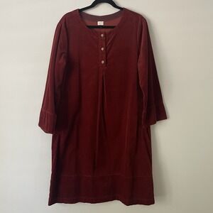 Poetry Cotton Corduroy Henley Shift Midi Dress Rust Orange US 12 Boho Lagenlook